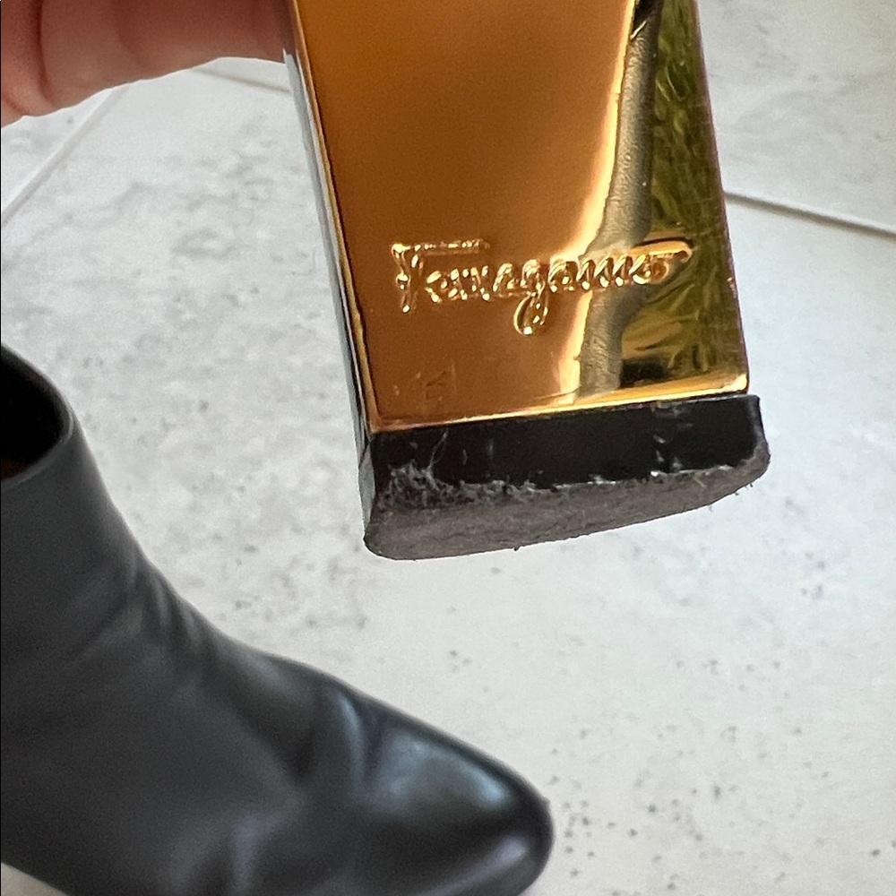 Salvatore Ferragamo Black Heeled Boots with Gold Heel - Picture 3 of 14